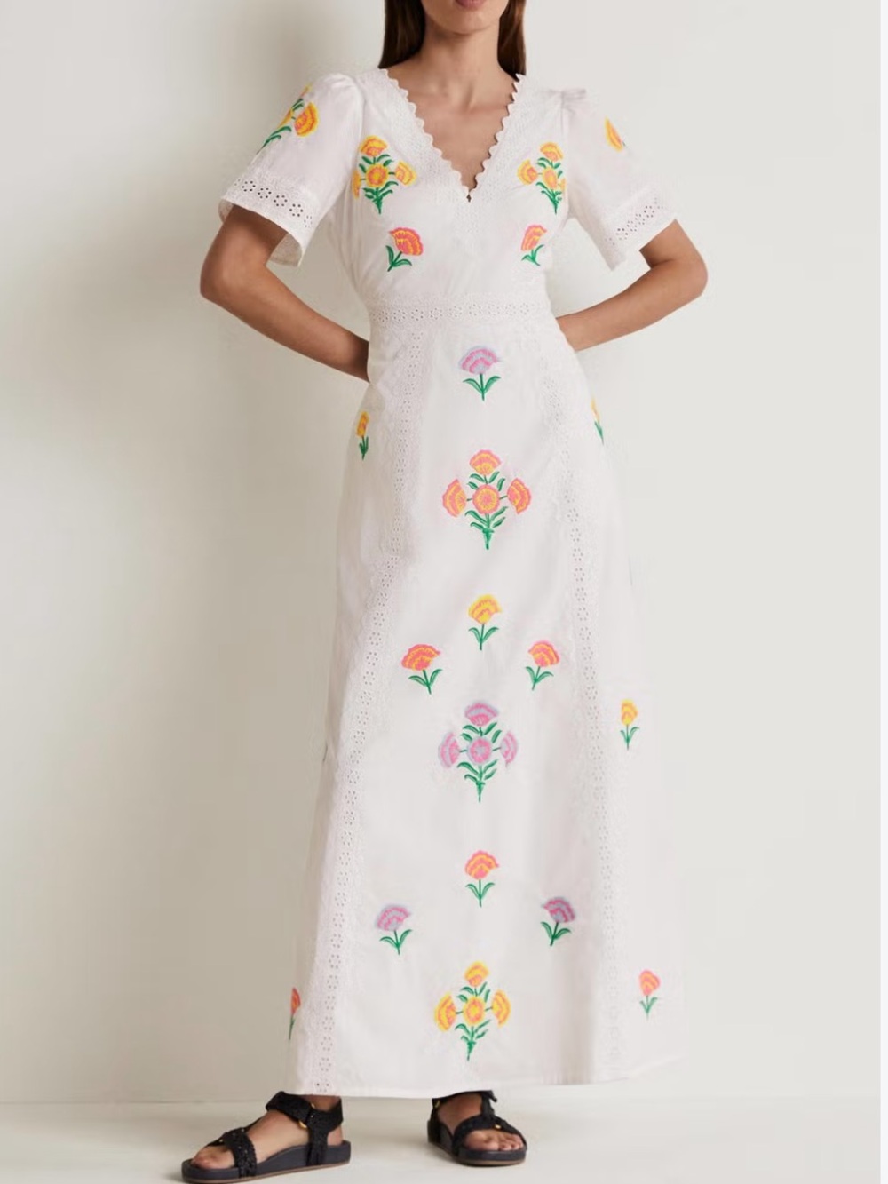 Boden White Embroidered floral eyelet lace Maxi dress